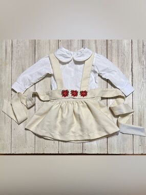 HTF Dondolo baby girls 18m 3pc Poinsettia  suspender skirt set Christmas Holiday
